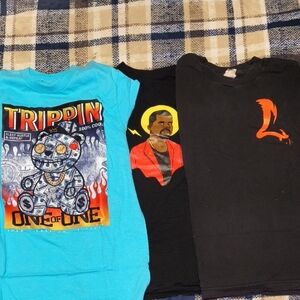 Graphic Short Sleeve Tee Set - Blue and Black